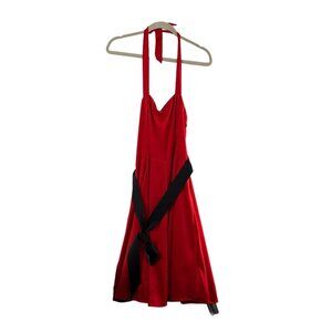 Hearts & Roses Halter Red Dress Black Bow & Tulle Underskirt Size 14 Whimsigoth‎